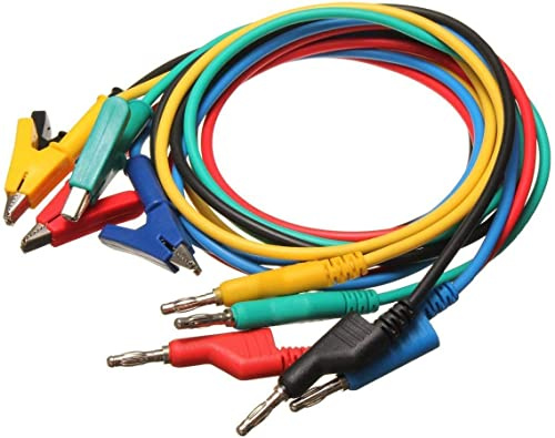 Fasizi Banana Plug to Crocodile Clips Cable, 5pcs Electronic Test Leads Kit 4mm Banana Plug Safety Soft Silicone Wire Stack Test Lead 14AWG Extension Cable Multimeter Test Cable Set