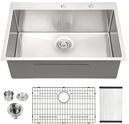 Lordear 28 Drop In Kitchen Sink 28 x 22 Kitchen Sinks Single Bowl Drop In Stainless Steel 16 Gauge R10 Tight Radius Topmount Kitchen Sink