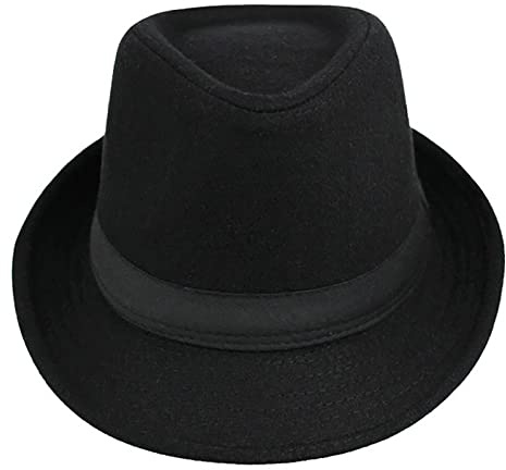 JowTreex Fedora-Trilby-Gangster - Cappello da bambino Panama Derby Manhattan Cuban Hat Jazz, Nero/banda larga, 6.625