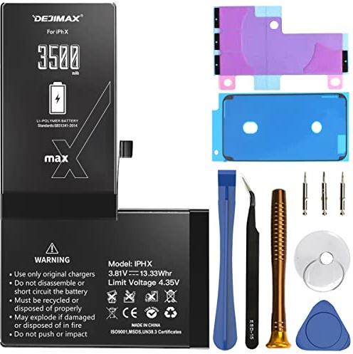 DEJIMAX Akku für iPhone X, Hohe Kapazität 3500 mAh Lithium-Polymer-Akku mit für iPhone X (A1865, A1901, A1902), mit kompletten professionellen Reparaturwerkzeugen und Anleitung, Längere Akkulaufzeit