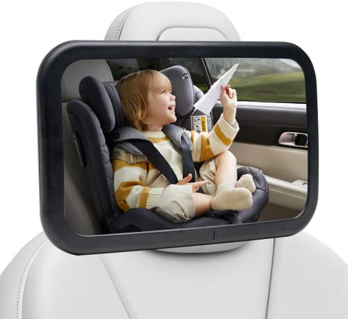 Mirror Car Baby Large 360° Car Mirror Baby Back Seat Shatter-Proof Large Field of View, Clear Image, Suitable for All Number of Headrests (30 x 19 cm)