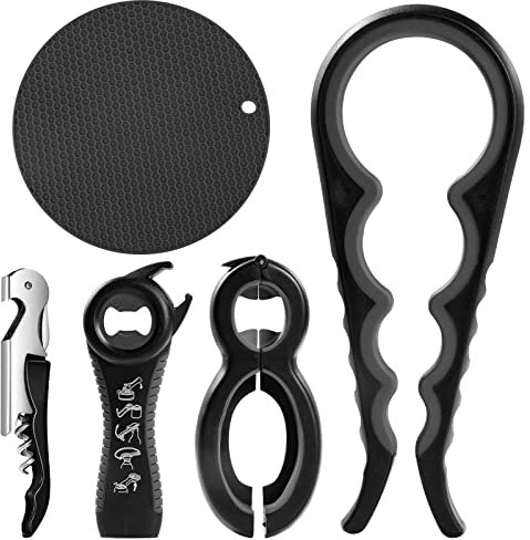 pyntop Jar Opener for Weak Hands - 5 Pack Bottle Openers for Arthritis Hands, Can Openers for Arthritic Hands, Top Gadgets Disability Aids and Equipment for Kitchen (Black)