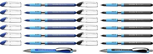 Schneider 151277 Slider Basic XB 6 Stück und 1x Slider Rave XB Kugelschreiber mit Etui, blau & 151276 Slider Basic XB 6 Stück und 1x Slider Rave XB Kugelschreiber mit Etui, Schreibfarbe schwarz