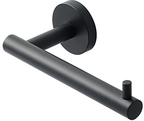 Sayayo Black Toilet Roll Holder Wall Mounted Toilet Paper Holder SUS304 Stainless Steel for Bathroom Kitchen, Loo Tissue Roll Holder Round Base Style, EGYT6130-B