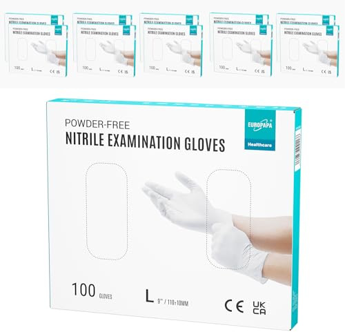 EUROPAPA® 1000x Nitrilhandschuhe Einweghandschuhe puderfrei Untersuchungshandschuhe EN455 EN374 latexfrei Einmalhandschuhe Handschuhe in Gr. S, M, L & XL verfügbar (Weiß, L)