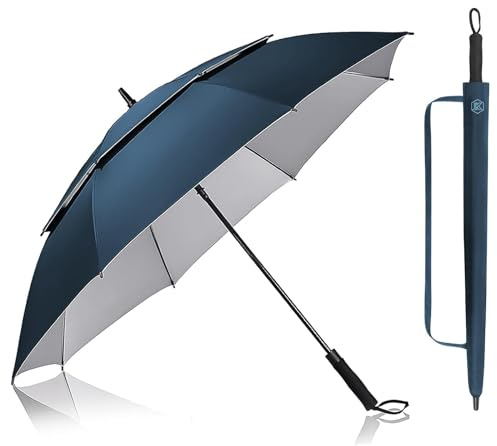 Kalolary 62 pollici Ombrello da PF 50+ UV Golf Protezione Ombrello Pioggia Grande Automatico con Apertura Doppio Baldacchino Ventilato Antivento, Ombrello Extra Grande per Famiglia (blu)
