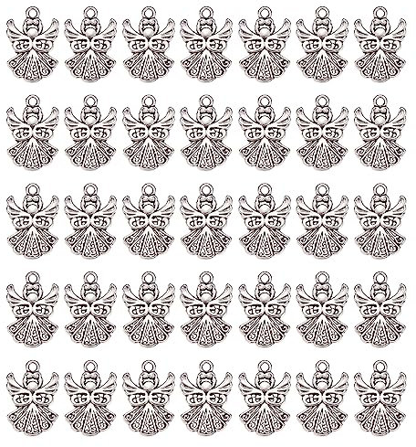 SUNNYCLUE 1 scatola da 100 ciondoli angelo, stile tibetano, lega argento anticato, ala Natale, gioielli, portachiavi, orecchini, Pasqua