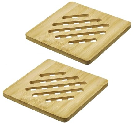 Westmark Untersetzer Tapas + Friends – quadratische Pfannenuntersetzer als Tischschutz, gegen Kratzer und Verbrennungen, ideal für Esstisch – Bambus, 17 x 17 cm, 2 Stück