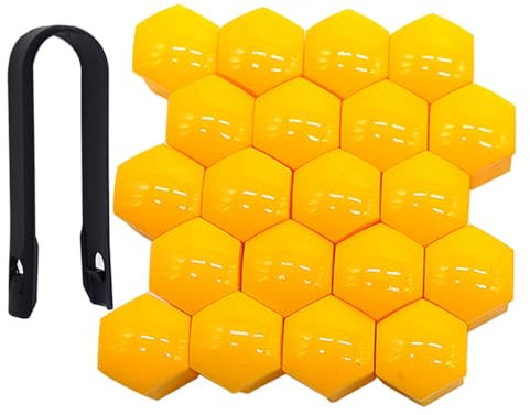 QitinDasen 20 Pezzi 19 mm Auto Ruote Copridado, Tappo Dado Bullone Ruota, Tappo a Vite Mozzo Ruote Auto Universale, Coperchio Dado Pneumatico Esagonali con Strumento di Rimozione (Giallo)