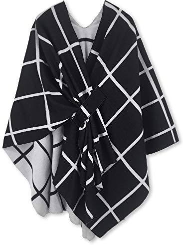 Breezy Lane Poncho Mantello da Donna Reversibile Scialle Avvolgente Elegante Ruana Cardigan Aperto sul Davanti per Autunno Inverno Vacanze, Nero e bianco, Taglia unica
