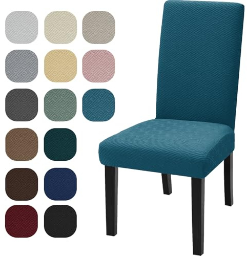YSTELLAA Stuhlhussen 4er Set, Stuhlhussen Stretch, Sesselüberzug, Universal-Sitzbezug, Waschbar Und Abnehmbar, Dekoration Stuhlbezug Für Haus, Bankett-/Büro-Hochzeitsdekorationen,Pfauenblau