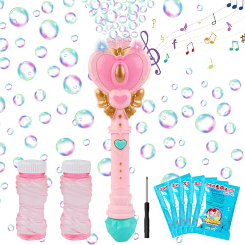 Seifenblasenmaschine, Elektrische Rosa Liebesblasenmaschine für Kinder, Elektrischer Seifenblasenstab mit Seifenblasenlösung, Seifenblasenstab 10000+ Seifenblasen/Minute, für Outdoor/Party/Hochzeit