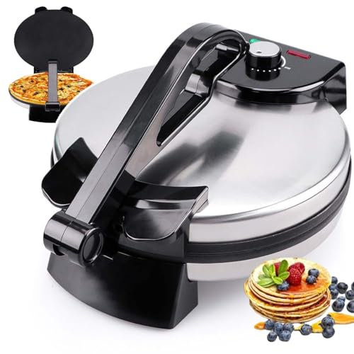 MoRfiL Crêpière Antiadhésive 1800 W, Machine à Crêpes Double Face, Chauffage Double Face + Indicateur LED, Machine De Fabrication De Pita, Faire des Crêpes/Tortillas (35 X 28,5 X 19 Cm)