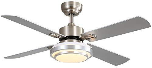 FINXIN Ceiling Fan with Lamp, Ceiling Fan with Light Brushed Nickel Ceiling Fans for Bedroom,Living Room,Dining Room Including Motor,Blades,Remote Switch (48 4-Blades)
