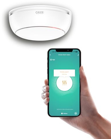 Calex Smart Détecteur de Fumée connecté, Batterie 5 Ans - WiFi, Contrôlable Via l’App Calex, Notifications sur Téléphone
