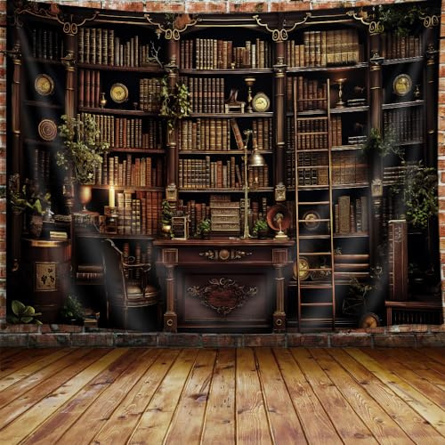 VEIGIKE Wandteppich im Vintage-Stil, Gothic-Bücherregal, mittelalterlicher Hexen-Bibliothek, Wandbehang für Herren, Schlafzimmer, cooles schwarzes viktorianisches Poster, Decke, Studentenwohnheim,