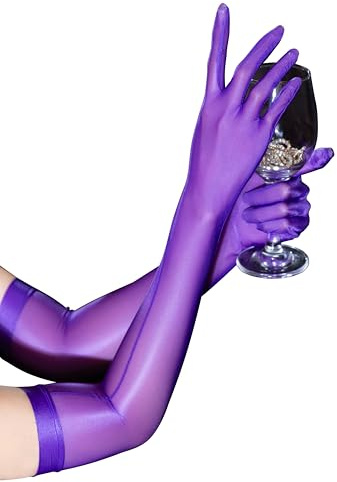 YUDATPG Kvinnors genomskinliga långa handskar stretchiga armbågslängd spetshandskar 1920-talet fin klänning stil balhandskar balhandskar för kvinnor flickor opera kväll fest dans handskar, Lila, M
