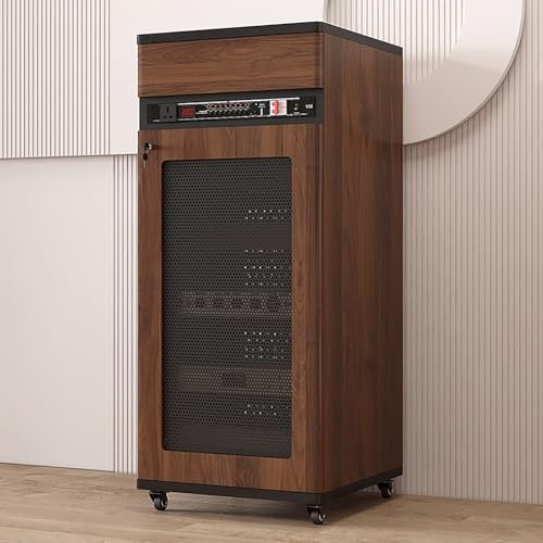 TV Rack HiFi Regal Audio Schrank,Medienaufbewahrungsschrank,AV-Schrank,mit Stauraum,Audio Video Record Player Stand Cabinet,für DVD-Player/Router im Spielzimmer oder Aufnahmeraum.(Walnut,52x55x126cm)