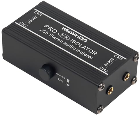 WisWinDa 2Channels Pro 3.5mm Aux Noise Filter Box Aluminum Alloy Ground Loop Isolator for Eliminating Audio Hum/Buzzing Noise with Ground Switch(WD-AUX-PRO S018S)