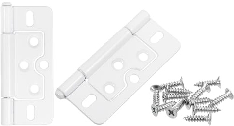 sourcing map 2Pcs 3x1.4 Inch Door Hinges Non-Mortise No Noise Bifold Door Hinges Plating for Cabinet Furniture Window Wardrobe with Screw, White