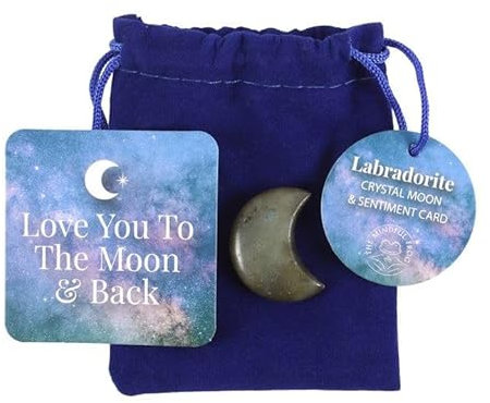 Love You to the Moon Labradorite Crystal Moon in a Bag