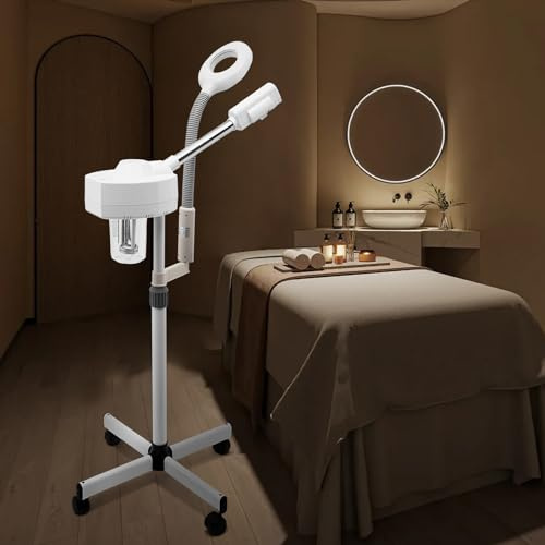 Fetcoi 2 in 1 Gesichtsdampfer mit 5X LED Lupenleuchte - Luftbefeuchter Kosmetikstudio 800W Verdampfer Facial Steamer Vertikaler Gesichtssauna warmer Nebel für Spa Salon Schönheit Zuhause