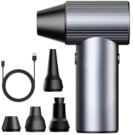 UAPPO Soffiatore ad Aria Compressa Senza Filo, 90000 RPM, 3 Velocità Elettrico Aria Compressa Portatile per Auto/Casa/Ufficio/Camping con 4 Ugelli e Protezione Sovraccarico