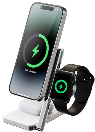 3 In1 Foldable Wireless Charger Mat Phone Holder Night Light Portable Magnetic Phone Charging Station (White)