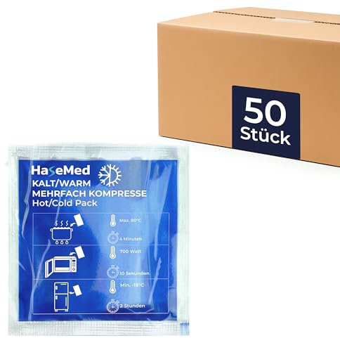 HaseMed Kalt-Warmkompresse | Wiederverwendbares Kühl- & Wärmepad mit Gel-Füllung | Ideal bei Sportverletzungen, Schmerzen, Entzündungen | Mikrowellen- & Gefrierfachgeeignet (13 x 14 cm, 50, stück)