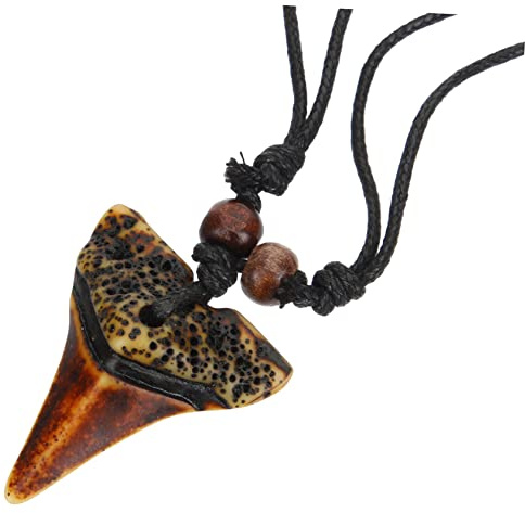 LIGIGWASH Herren Halskette Haizahn aus Kunstharz und Holz im Vintage Stil | Stammes Schmuck für Männer, Passend für Surfen und Strandpartys, Geschenk zum Vatertag
