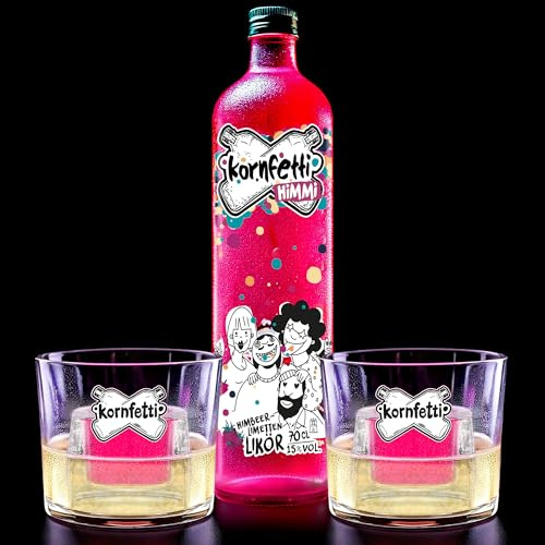 Kornfetti Himmi Bomb Bundle – Himbeer-Limetten-Likör 0,7L + 2 Gläser – 15 % vol – fruchtig-prickelnder Drink – perfekt mit Prosecco – Limited Edition