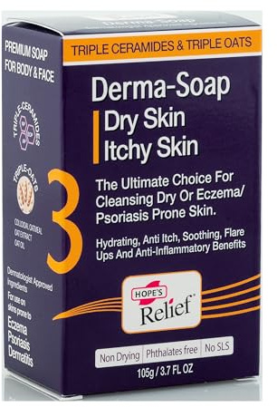 Hope's Relief Derma Soap Bar for Dry Sensitive Skin, 105g Unscented Cleansing Bar with Triple Oat Complex and Triple Ceramides, Dermatologist Tested, Phthalates Free and No SLS