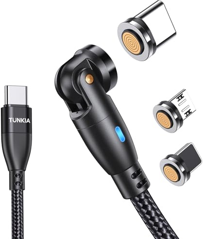 TUNKIA 60W Magnetic Charging Cable 9Pin, 3 in 1 USB C to USB C 2M | Magnetic Phone Charger Cable, 540° Charging & Data USB Cable for Type C, Micro USB, iProducts, Laptop, Smartphone