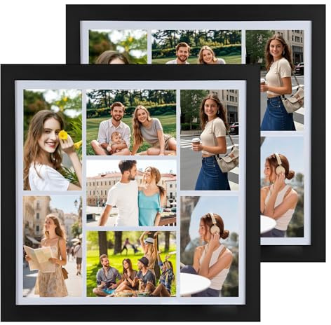 VLUNT 2 Pack Black Multi Aperture Photo Frames, 7-Photo Collage Large Picture Frame for Wall, Wooden Picture Frame with Acrylic Front Displaying Memories & Anniversary 10 x 10