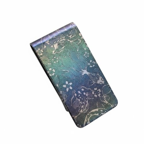 UtilityNest Engraved Koi Fish Seigaiha Waves Money Clip, Stainless Steel Money Clip for Men UK, Slim Cash Clip, Made in the UK, Unique Japanese Gift (with Gift Box)