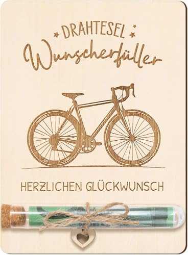 Generisch Handgefertigte Glückwunschkarte mit Fahrrad-Motiv, Herzlichen Glückwunsch, mit Geschenkröhrchen