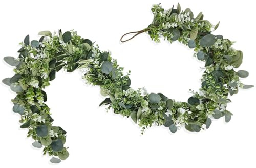 GOVIRAYE 180cm Künstliche Eukalyptus Girlande, Kunstpflanzen Ranken für Hochzeitsbögen, Haustürkranz Sommer, Farmhouse Tischdeko, Innen- und Außendekoration