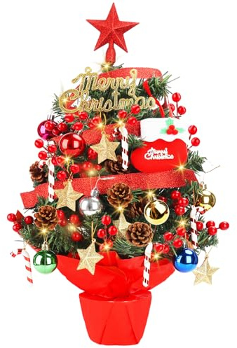 Mini Albero di Natale Piccolo,Alberi di Natale da Tavolo,Albero di Natales Artificiale Multifunzionale,42.5cm,Artificiali Alberos Natalizia Piccoli da Tavolol con Luci a LED e Decorazioni