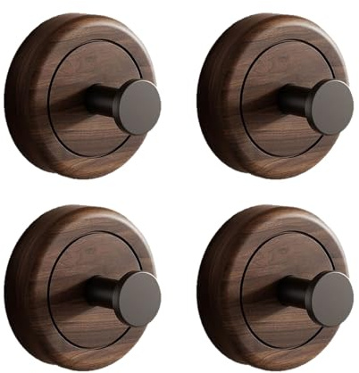 EasyBuyCat 4 Piezas Gancho Pared Adhesivo Madera de Nogal Natural Negro Intenso, Gancho con Ventosa para Puerta Sin Perforaciones, para Colgar Ropa en el Baño, Resistente y Sin Dejar Rastros