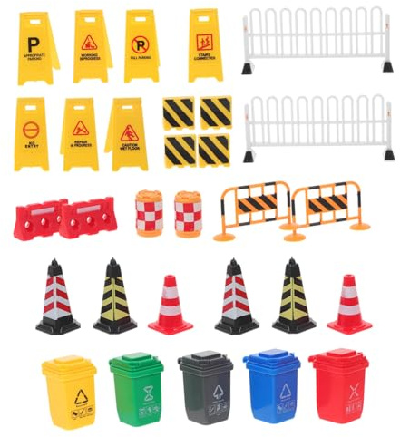 Toddmomy Miniature Barrière de Circulation Éducative Modèle Réduit de Panneaux Routiers et Obstacles de Chantier pour Garçon Fille Jeu Créatif et Apprentissage Sécurité Routière