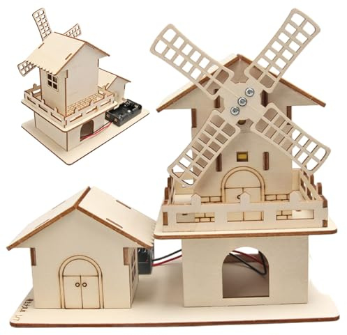 3D Wood Puzzle Solar Powered Windmill House Wooden Puzzles Scientific Educational Wooden Houses for Crafts for Children Kids