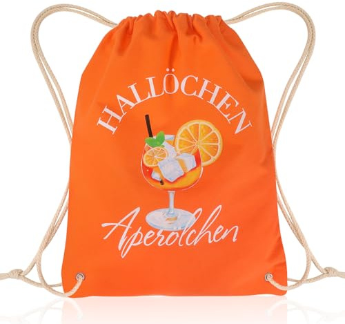 HOWAF Aperol Turnbeutel Rucksack, Hallöchen Aperölchen Stoffbeutel Sportbeutel Karneval Köln Taschen für Aperol Geschenk, Karneval Kostüm, Fasching Kostüm