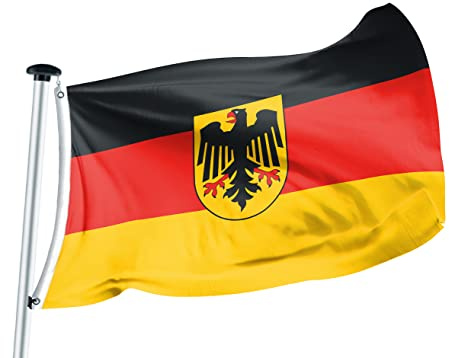 FLAGLY Premium Flagge Deutschland mit Adler 100x150cm -115g/m² Stoffgewicht - gedruckt, robustes und witterungsbeständiges Glanzpolyester mit Ösen (100 x 150 cm, Deutschland mit Adler)