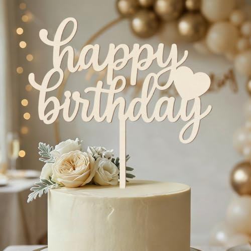 Tortendeko Geburtstag Holz - Happy Birthday Cake Topper - Tortenstecker für Geburtstagstorte Mädchen Junge