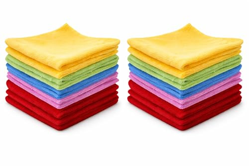 1ABOVE Microfibre Cleaning Cloths 20 Pack (30x30cm), Highly Absorbent Lint-Free Reusable Cloths for Home, Kitchen, Car, Windows & Office