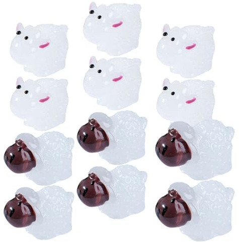 Veemoon Lot de 20 Mini Figurines de Moutons en Résine Phosphorescente, Décoration de Bureau et Jardin Miniature, Animaux Lumineux pour Maison de Poupée et Paysage Décoratif, Blanc et
