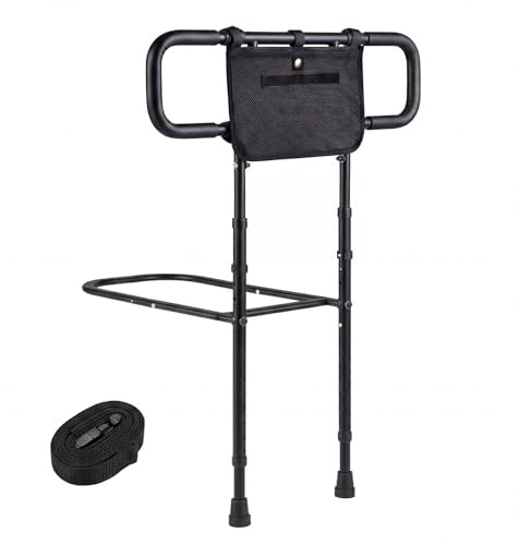 COSTWAY Barandilla de Cama Abatible y Extensible, Ancianos y Adultos(Negro)