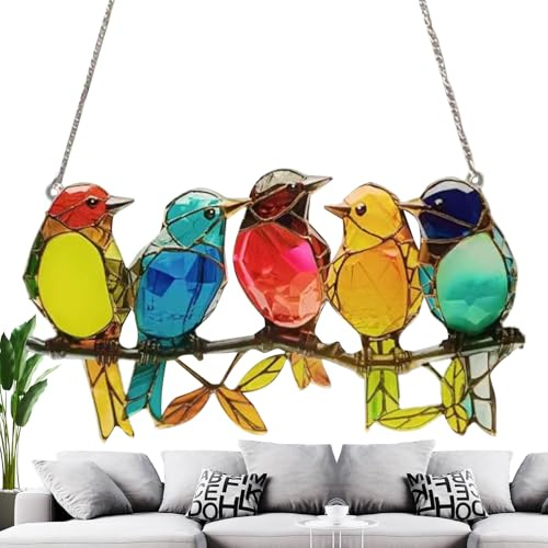 Sonnenfänger-Deko für Zuhause - 2D Acryl Dekorativer Anhänger - Wanddeko Vögel auf AST Ornament | für Innen- und Außenbereich, Fensterbänke, Bäume, Feiertagspartys, Schlafzimmer, Wohnzimmer