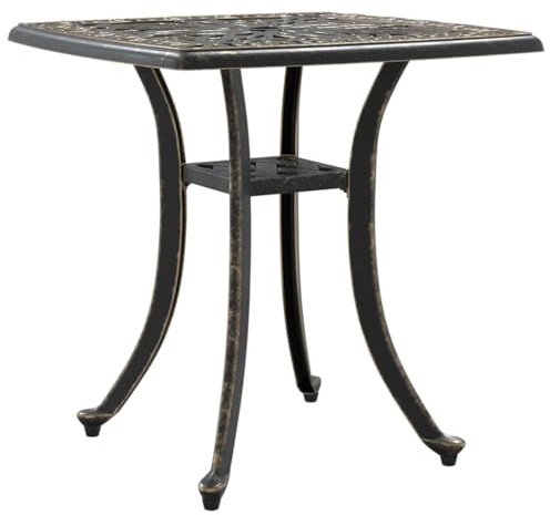 QJBSAVVA Tavolo da giardino color bronzo, 53 x 53 x 53 cm, in alluminio pressofuso con foro per ombrellone, tavolo quadrato da balcone per terrazza e giardino, nostalgico, per esterni