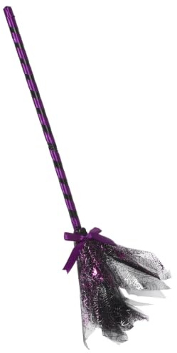 Homoyoyo Escoba de Halloween con Malla Púrpura Desmontable y Diseño Portátil para Decoración Interior y Fiestas con Efecto Brillante Mágico